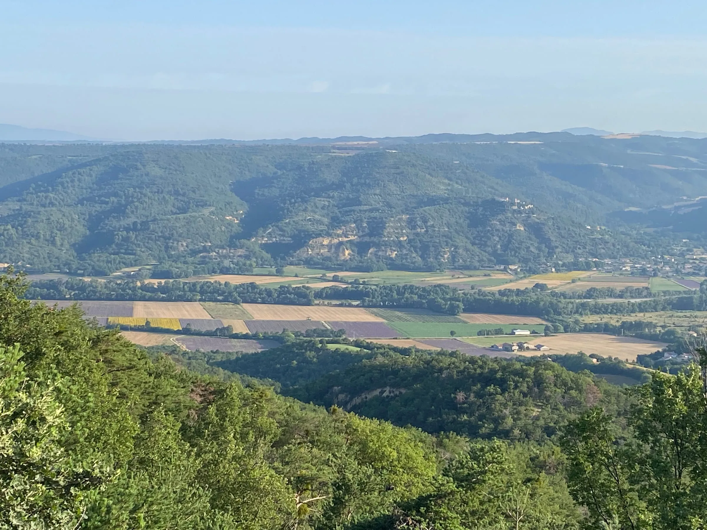 A valley overlook awash in purple, green, and gold