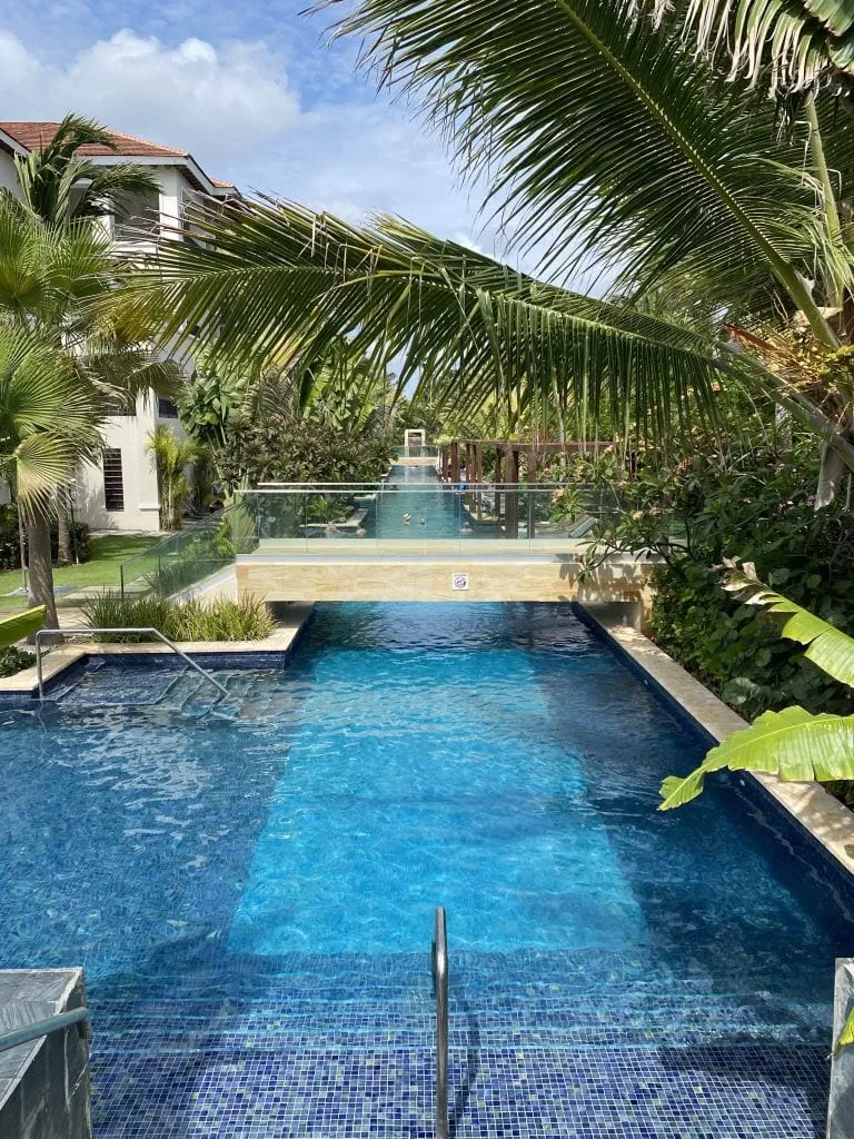 Lounging beds along the lap pool